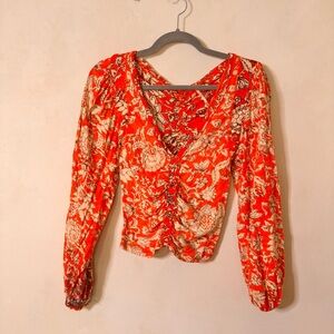 Free People Orange Floral Blouse